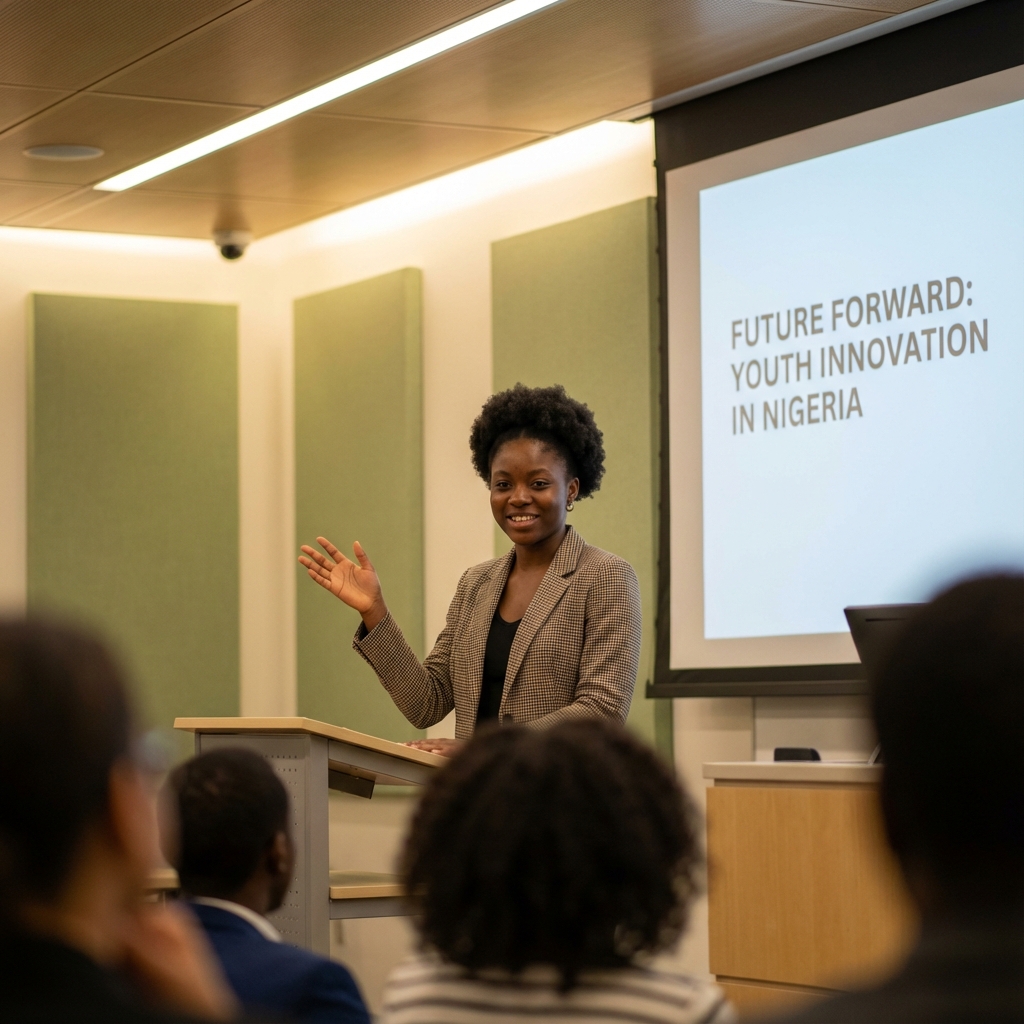 Student giving confident presentation